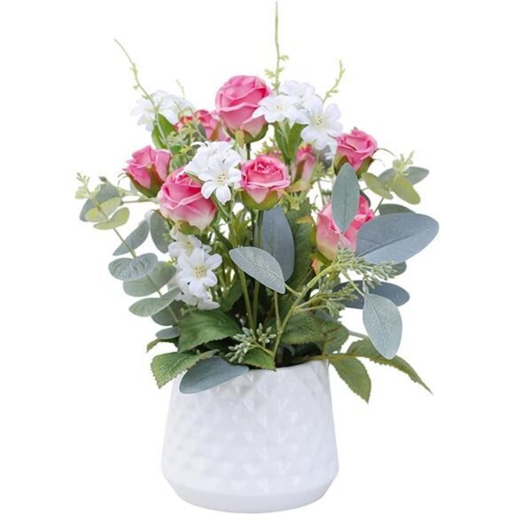 Artificial Flowers for Decoration, Rose Fake Flowers with Vase - Picture 1 of 6